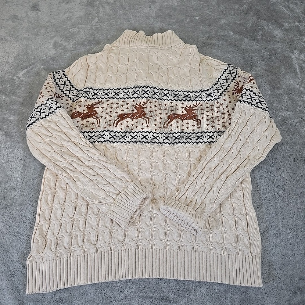 Flower And Denim‎ Ricky Singh Sweater Womens Large Cream Reindeer Christmas - Picture 3 of 5
